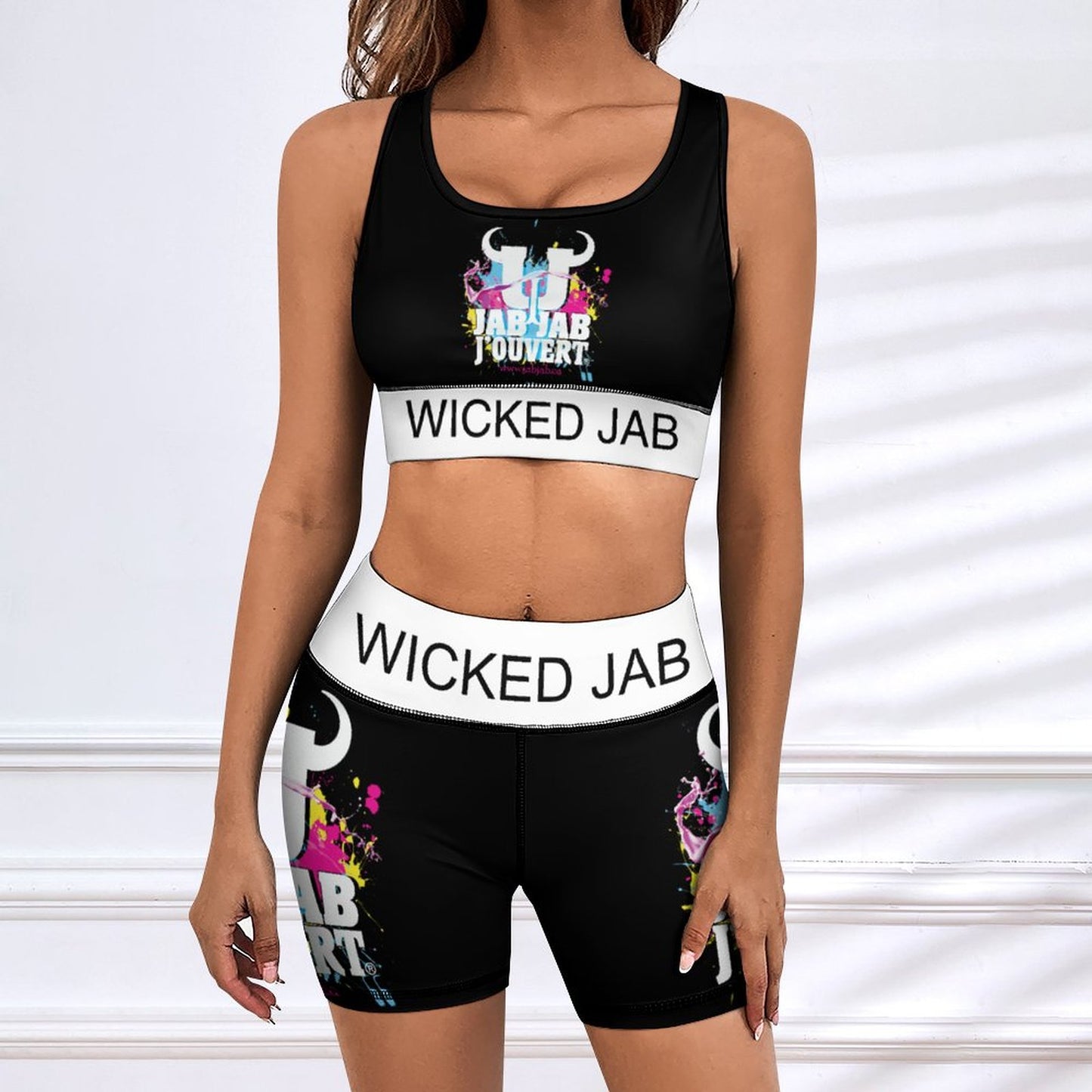 Wicked Jab Black / White 2 Piece Workout Yoga Set